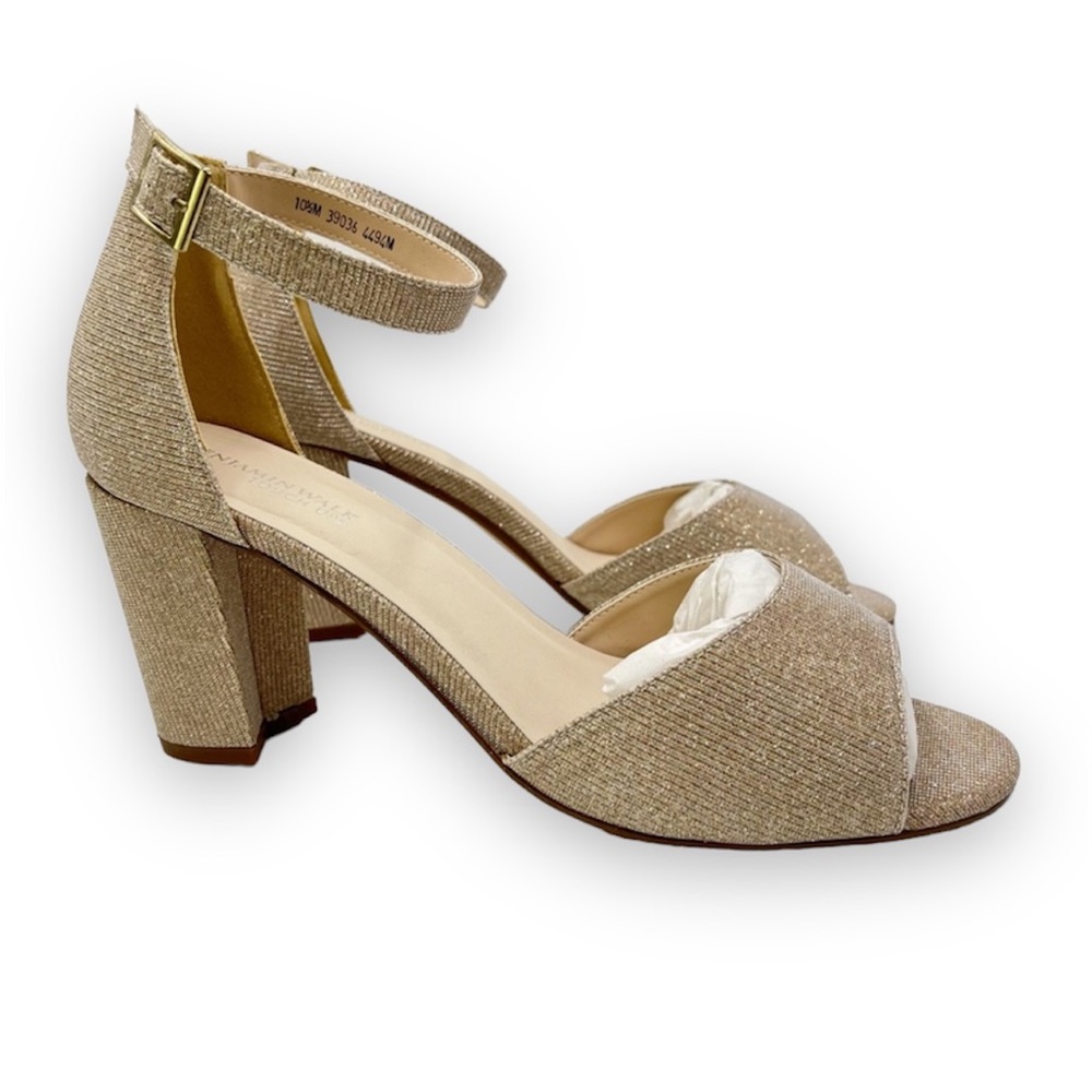 Touch Ups Size 10.5 Champagne Gold Silver Open Toe Dress Sandals Heels Shoes‎